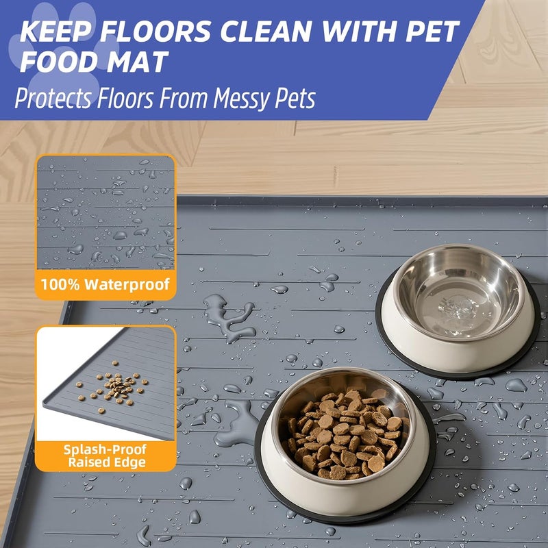 Jet Lag Large Dog Mats for Food and Water, 40"x30" Waterproof Pet Food Mats for Floor Nonslip Silicone Bowl Mats with Raised Edges - Image 5